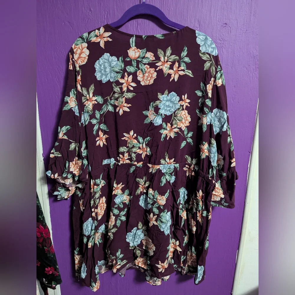 Torrid Purple Floral Stretch Challis Blouse 4X 26 *FLAW MISSING TIE WAIST - Picture 5 of 6